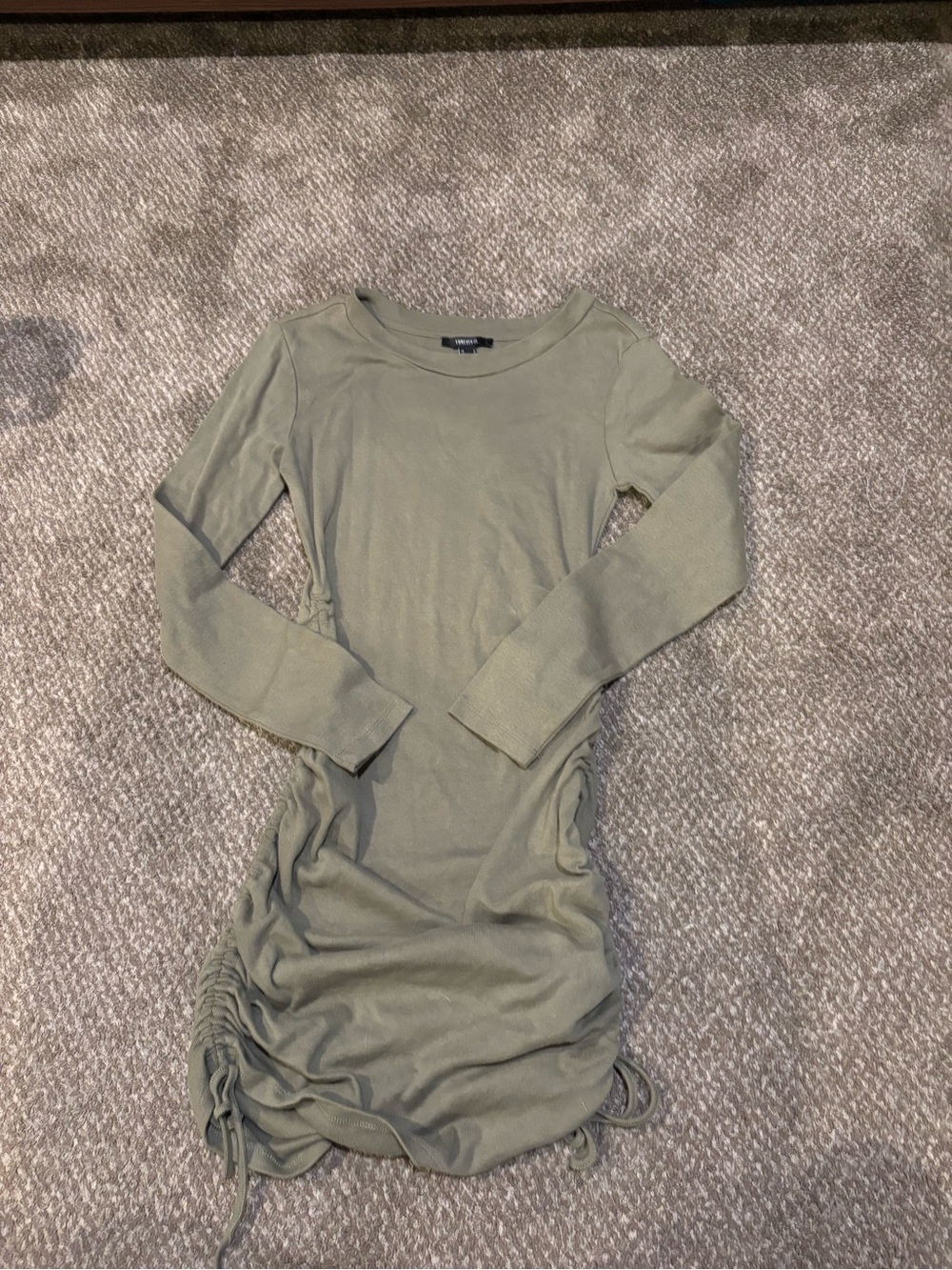 Forever 21 Olive Long-Sleeve Side-Ruched Dress